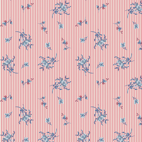 Floral pattern on a pink and white striped background