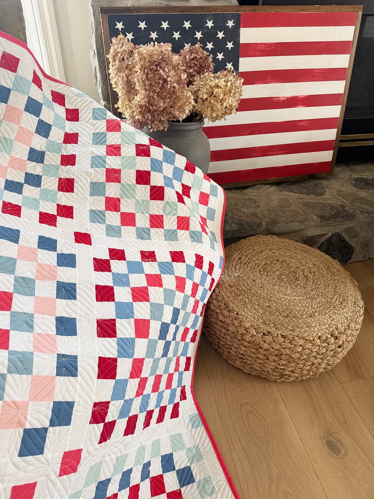 Patriotic Granny Patch Quilt Kit in red, white and blue Art Gallery Pure Solids