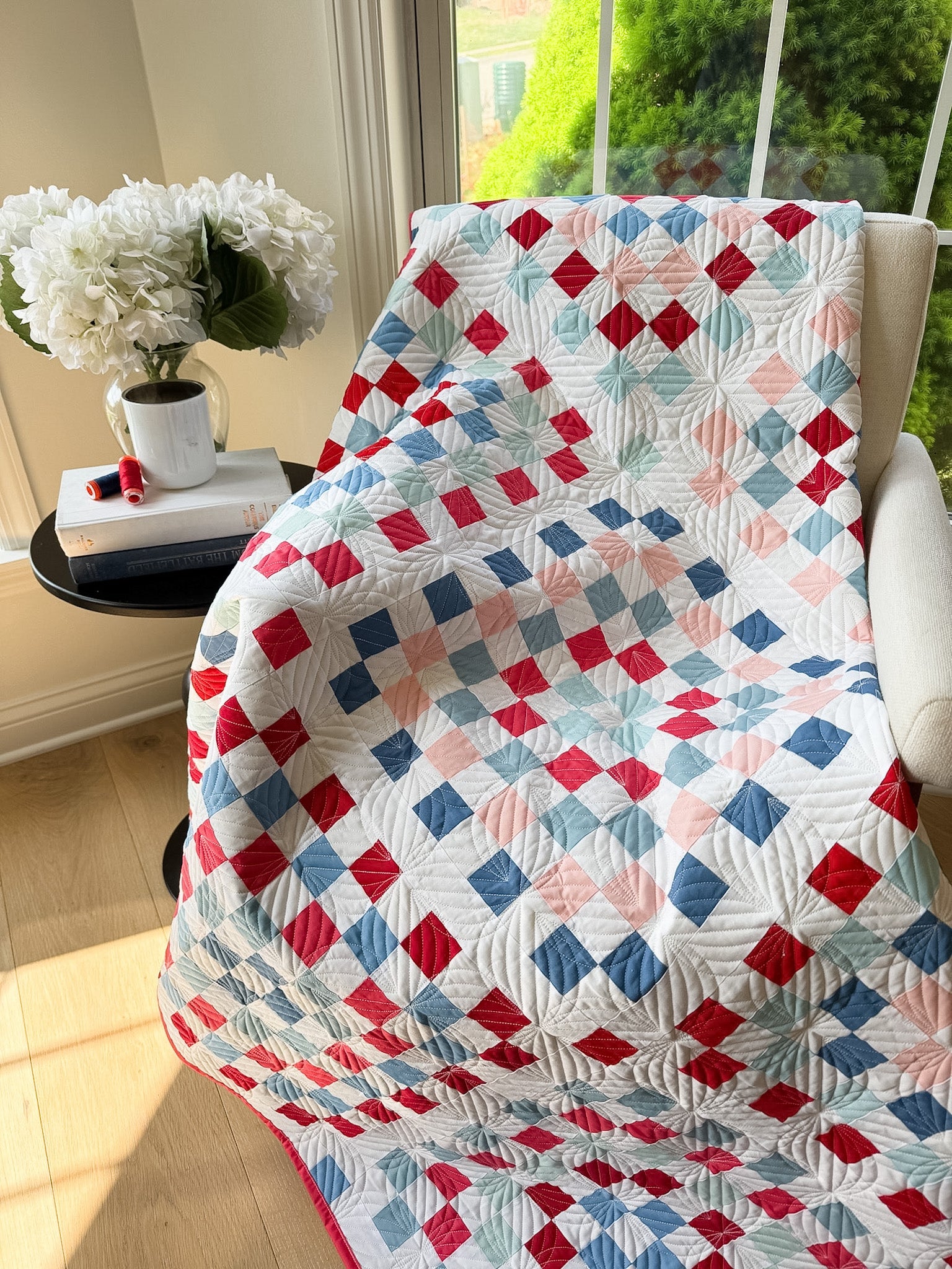 Patriotic Granny Patch Quilt Kit in red, white and blue Art Gallery Pure Solids