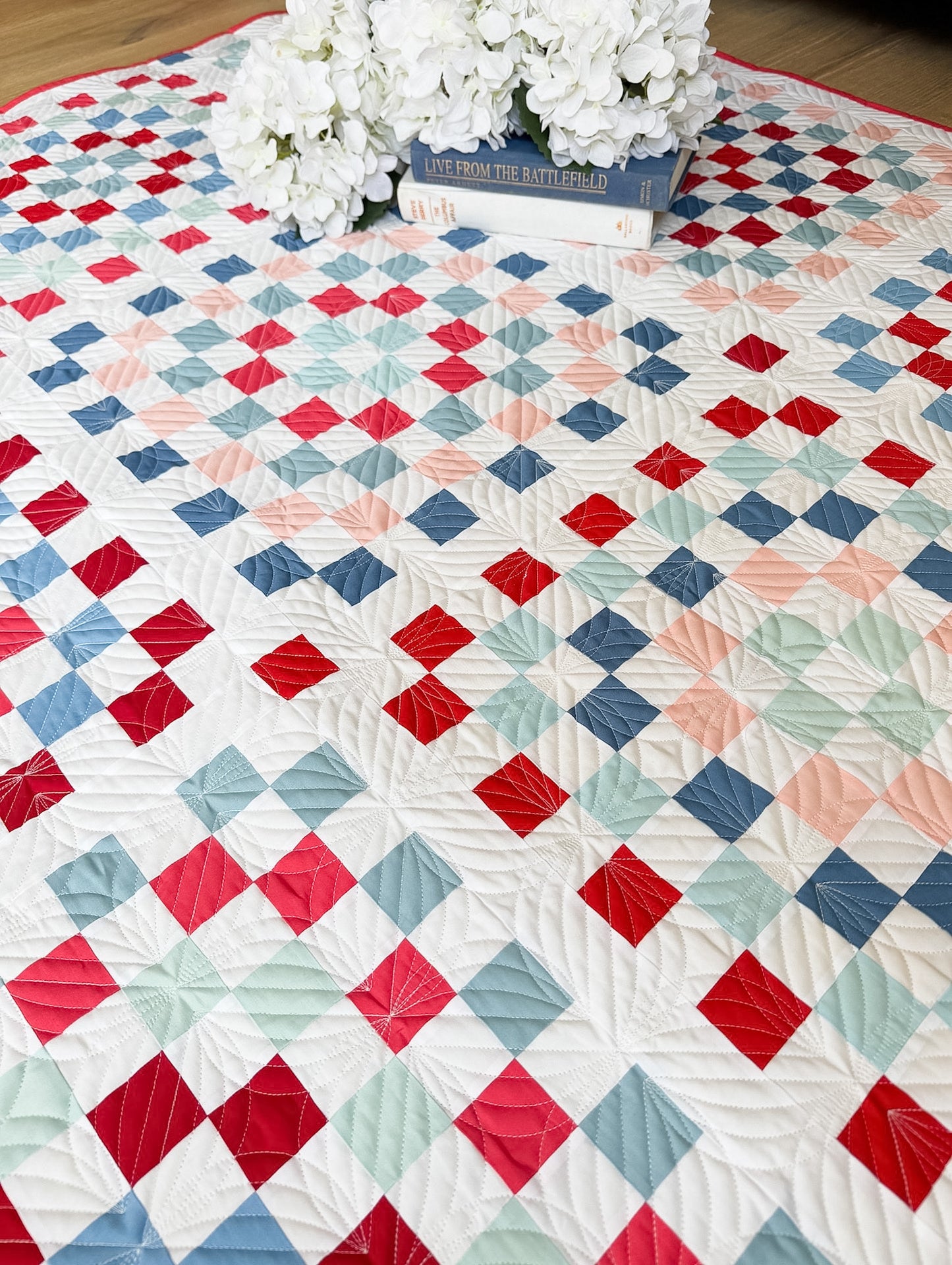 Patriotic Granny Patch Quilt Kit in red, white and blue Art Gallery Pure Solids