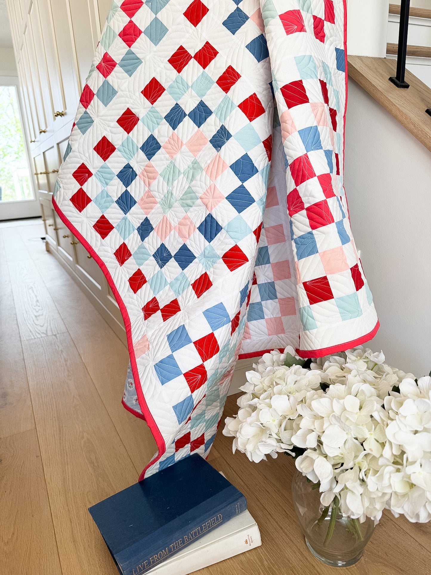 Patriotic Granny Patch Quilt Kit in red, white and blue Art Gallery Pure Solids