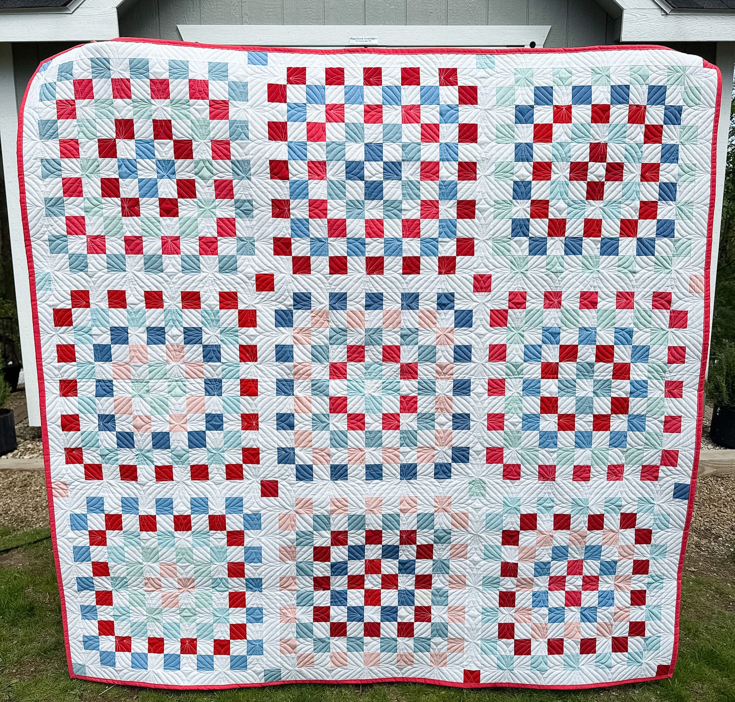 Patriotic Granny Patch Quilt Kit in red, white and blue Art Gallery Pure Solids