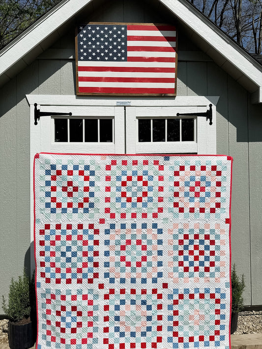Patriotic Granny Patch Quilt Kit in red, white and blue Art Gallery Pure Solids