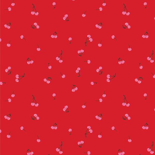Pattern of cherries on a red background